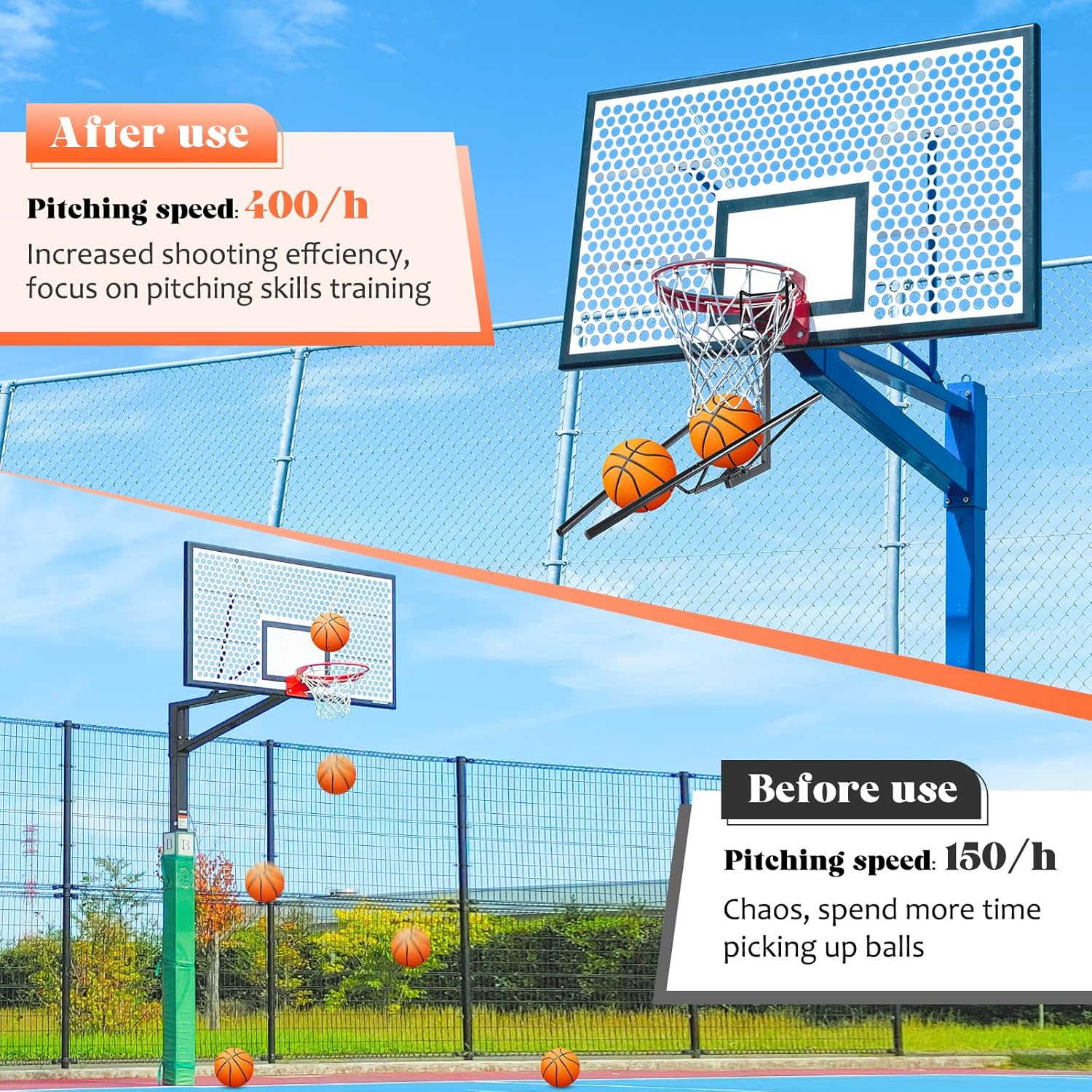 GADFISH Basketball Return Attachment, Heavy Duty Basketball Rebounder Basketball Accessories, Durable Basketball Ball ReturnTraining Gear Stuff for Most Basketball Hoop