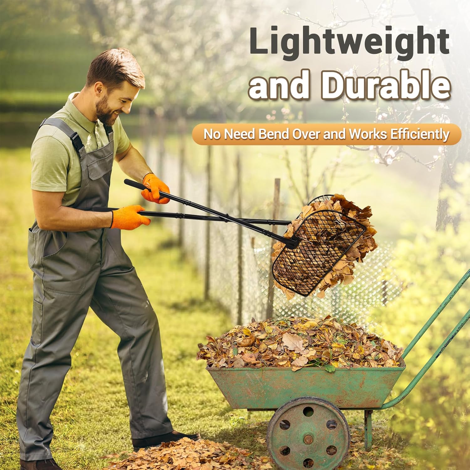 CAROD Leaf Grabber Rake with Long Handle, Lightweight Metal Leaves Rak ...