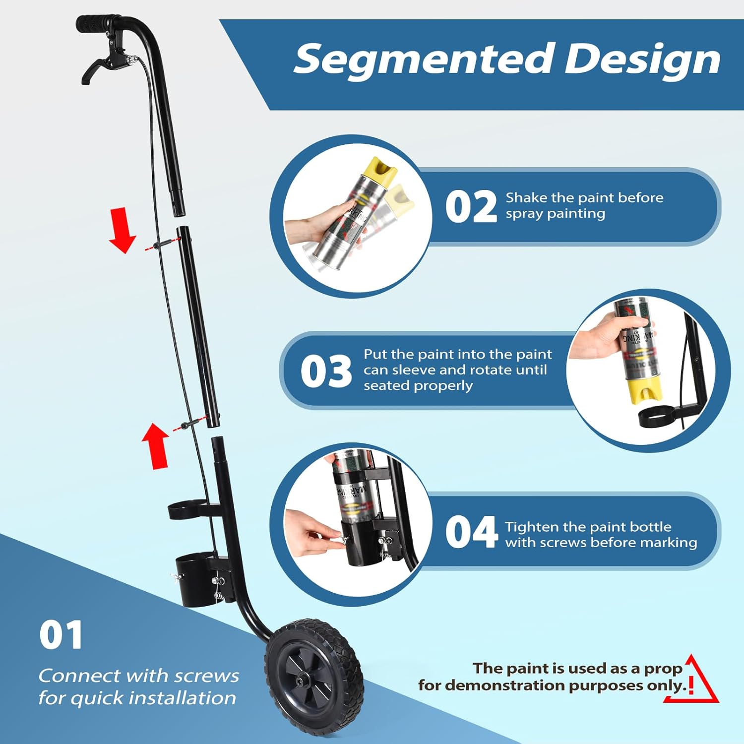 Marking Wand for Spray Paint, Industrial Wheeled Marking Stick for Line Paint Stripe Ground, Side Push Marking Paint Wand for Sport Field Utility Marking Applicator, Work with Inverted Marking Paint