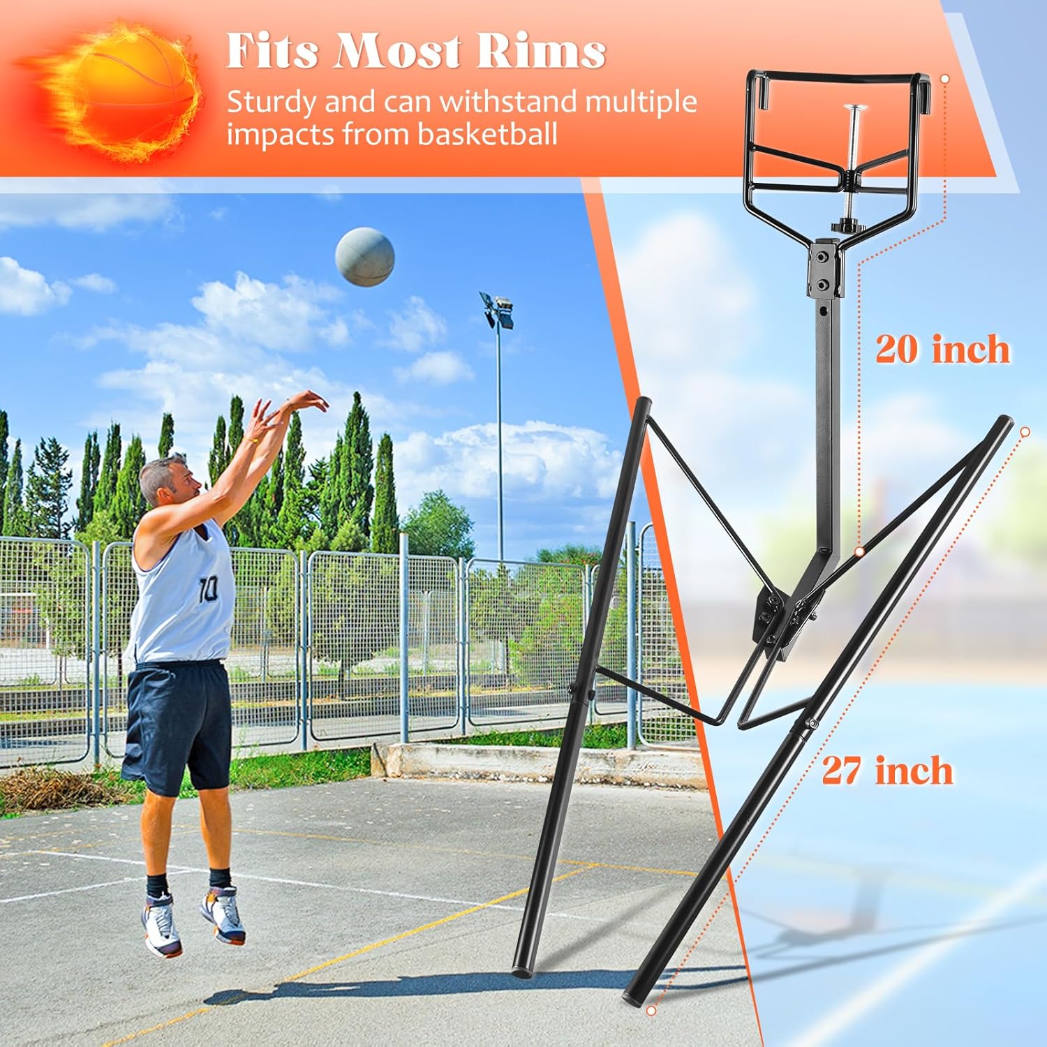 GADFISH Basketball Return Attachment, Heavy Duty Basketball Rebounder Basketball Accessories, Durable Basketball Ball ReturnTraining Gear Stuff for Most Basketball Hoop