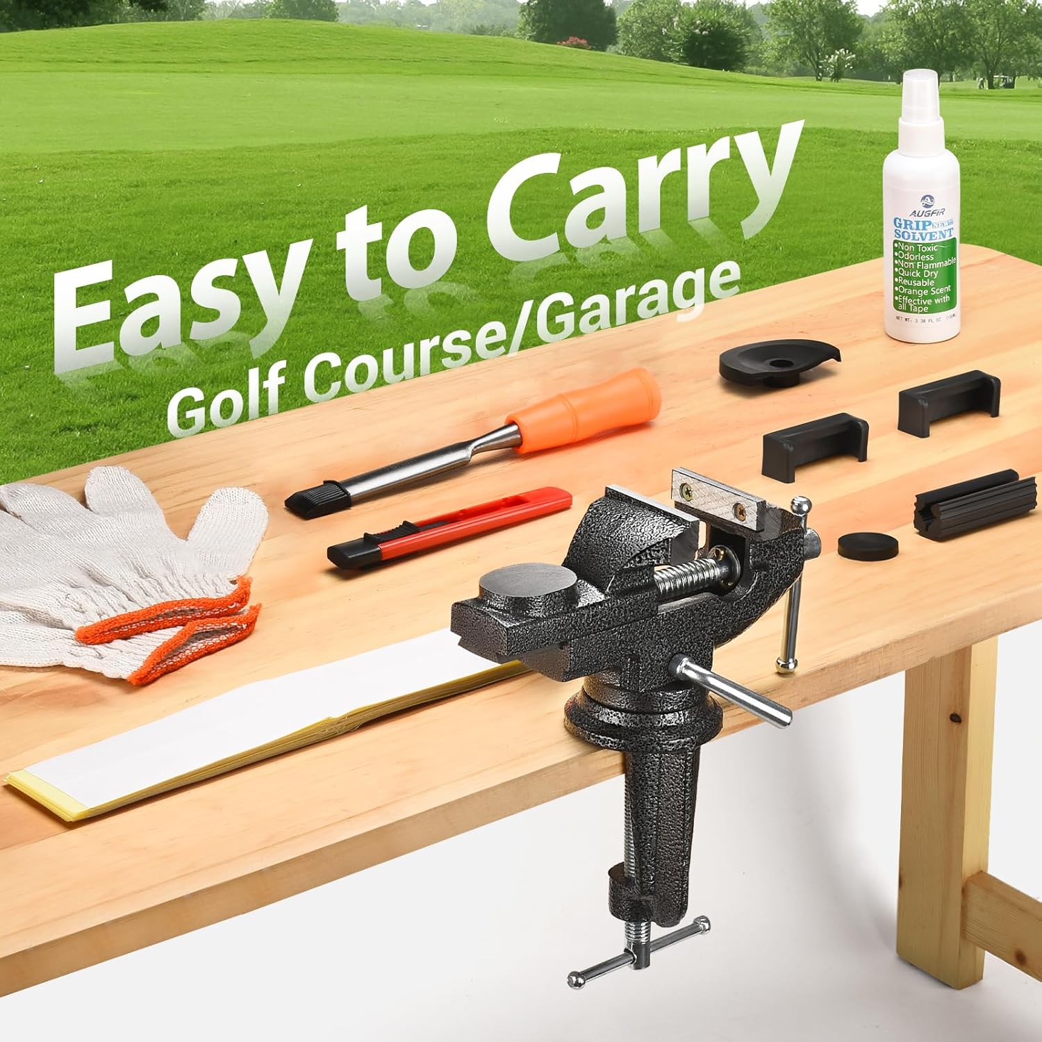 Golf Grip Kit for Regripping Golf Clubs, Portable Table Vise Rubber Clamp for Golf Grip Removal Tool with Solvent, Golf Club Regripping Kit