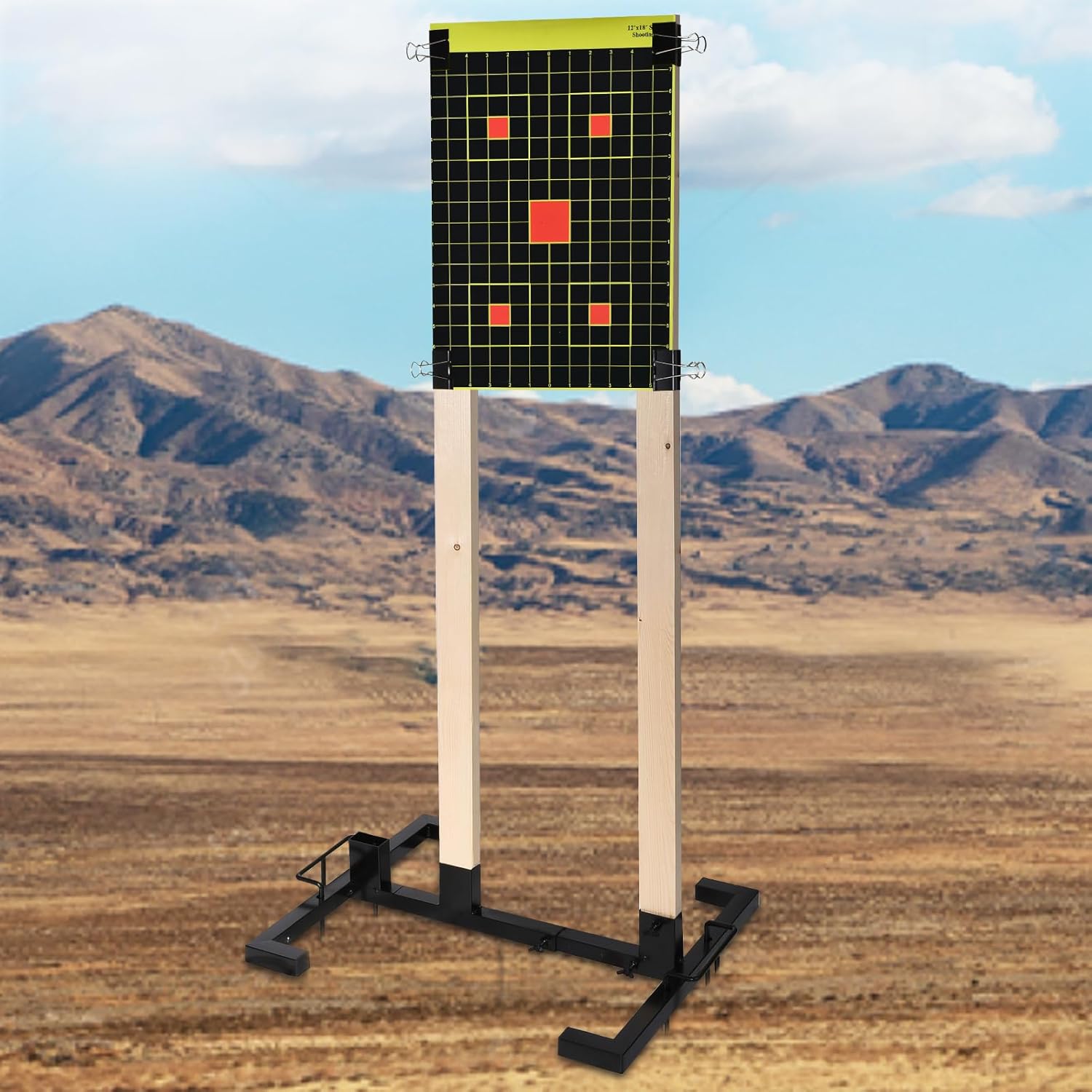 GADFISH Adjustable Shooting Target Stand Base for Outdoor Paper Shooting Targets Cardboard, Heavy Duty Shooting Target Base Set with Ground Nails and Paper Targets, USPSA/IPSC - IDPA Practice (1 Pack)