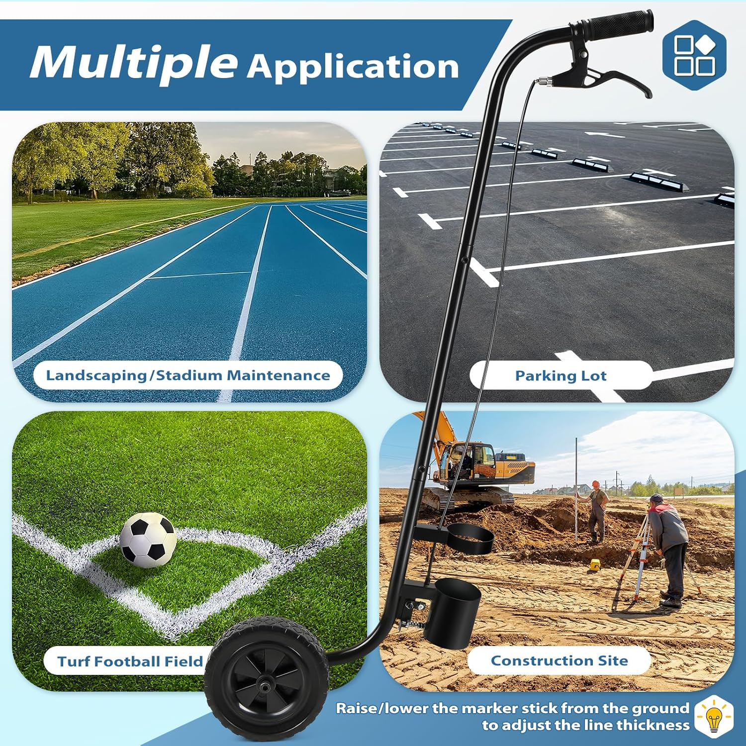 Marking Wand for Spray Paint, Industrial Wheeled Marking Stick for Line Paint Stripe Ground, Side Push Marking Paint Wand for Sport Field Utility Marking Applicator, Work with Inverted Marking Paint