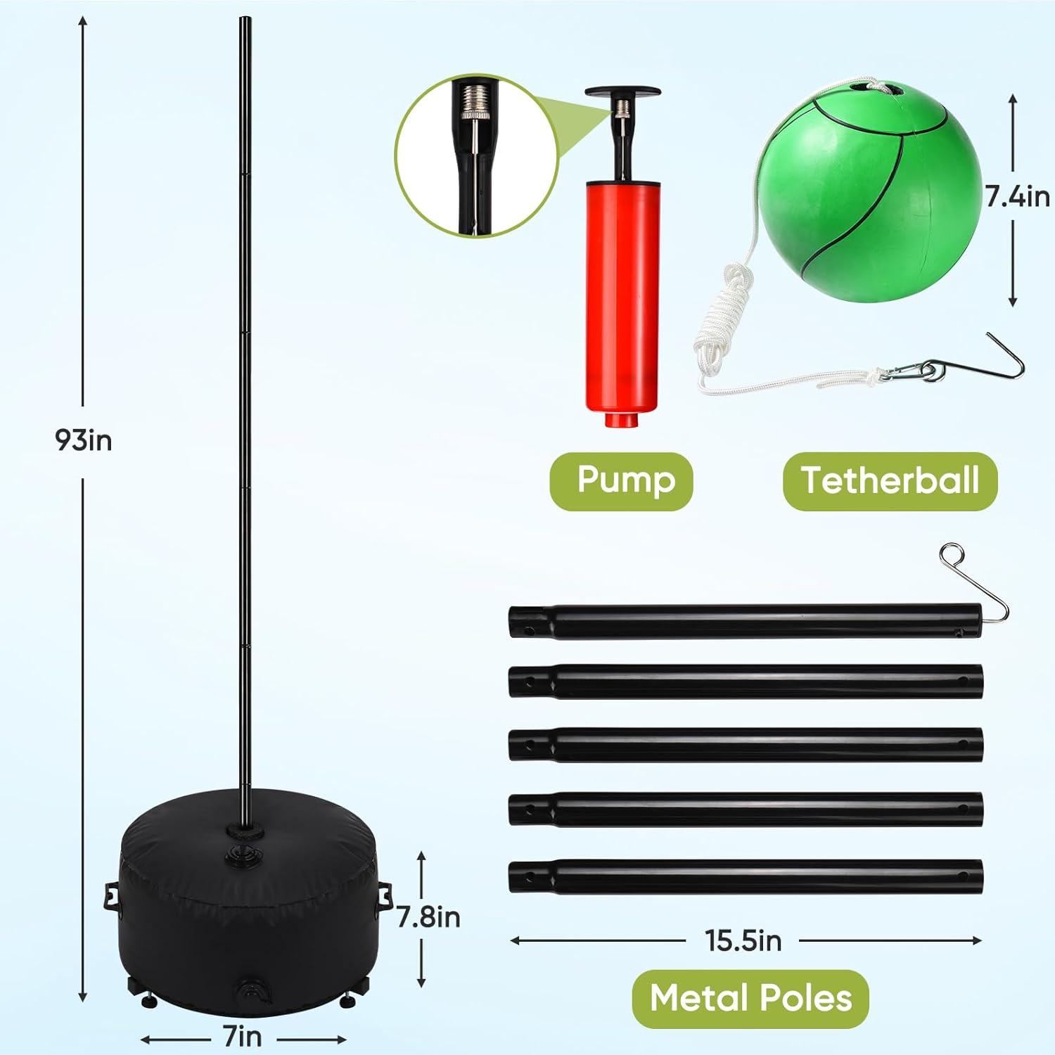 GADFISH Heavy Duty Tetherball Set, Two Methods of use Tether Ball Poles with Ball & Rope, Adjustable Height Family Fun Activity Portable Tetherball Set for Indoor & Outdoor Backyard, Lawn, Beach