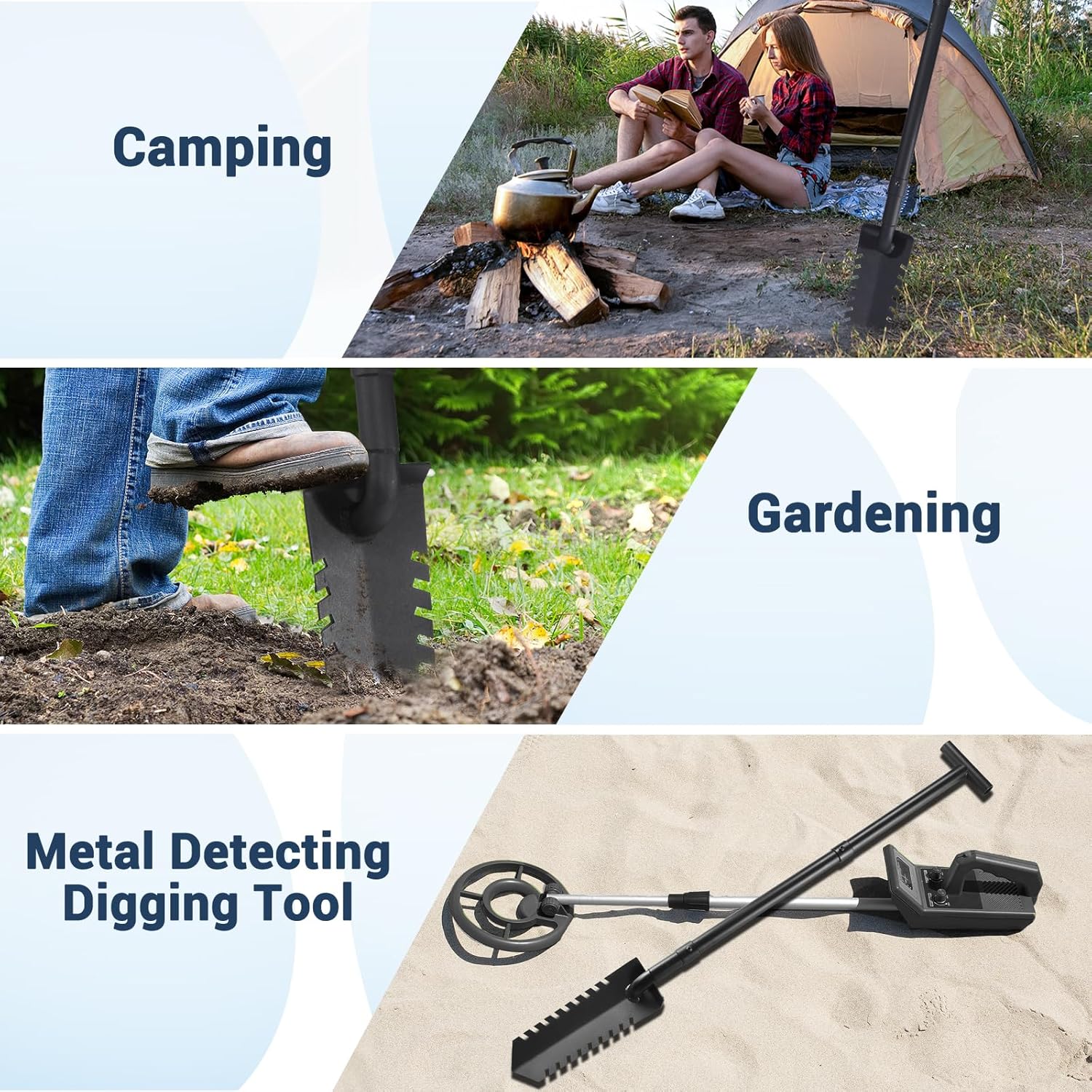 40" Metal Detecting Shovel Digging Tool, T-Handle Metal Detector Shovels, Root Slayer Shovel for Landscapers Lawn Gardeners Relic & Gold Prospecting