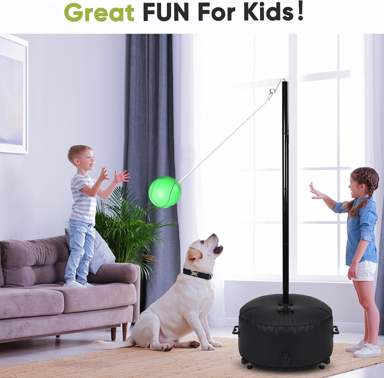 GADFISH Heavy Duty Tetherball Set, Two Methods of use Tether Ball Poles with Ball & Rope, Adjustable Height Family Fun Activity Portable Tetherball Set for Indoor & Outdoor Backyard, Lawn, Beach