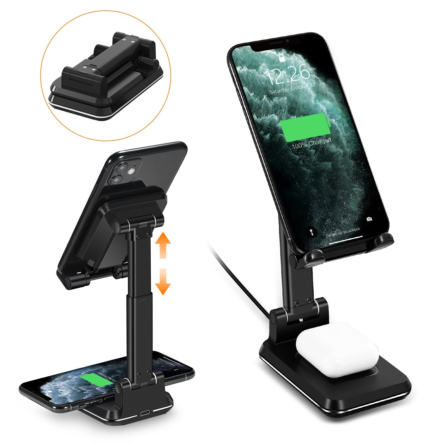 Cell Phone Stand Wireless Charger for Desk-WALOTAR Dual 10W Qi Fast Wireless Charging Foldable Angle&Height Adjustable Phone Holder for iPhone 11/Pro/Max/X/XR/XS Max/8/AirPods/Pro,Galaxy S20/S10/S9/S8
