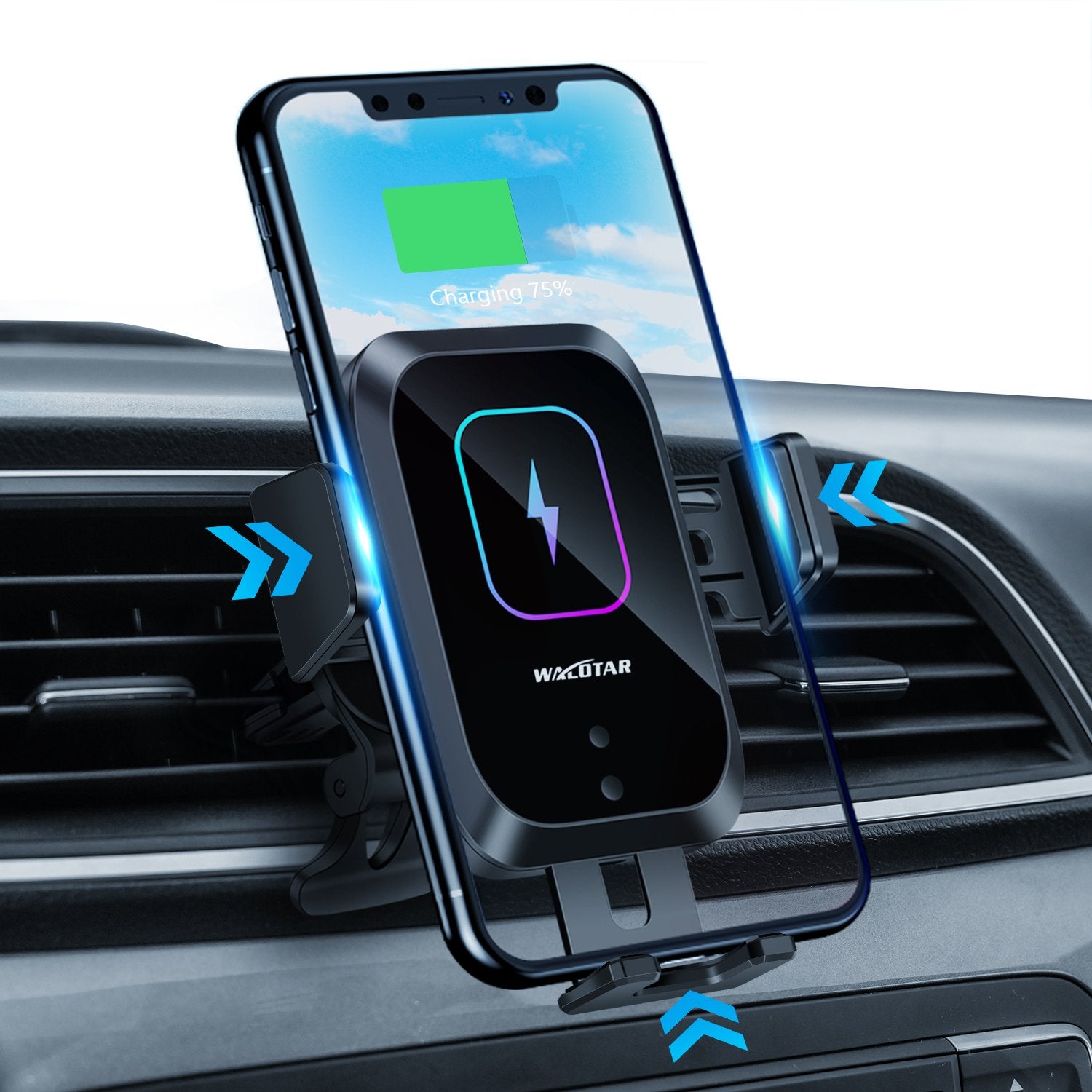Walotar Wireless Car Charger Auto-Clamping Phone Mount,15W Qi Fast Charging Car Charger Air Vent Phone Holder Compatible with iPhone 12 Pro Max/11 Pro Max/Xs MAX/X/8,Samsung S20/S10/S10+/S9/S9+/S8