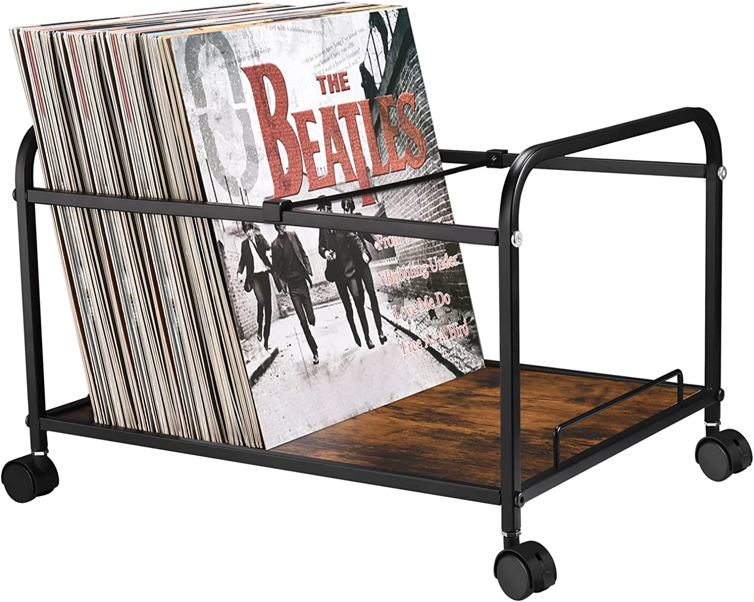 DACK Vinyl Record Storage Crate with Wheels,Black Metal LP Storage Holder Up to 80 LP Storage,Record Organizer Box for Albums