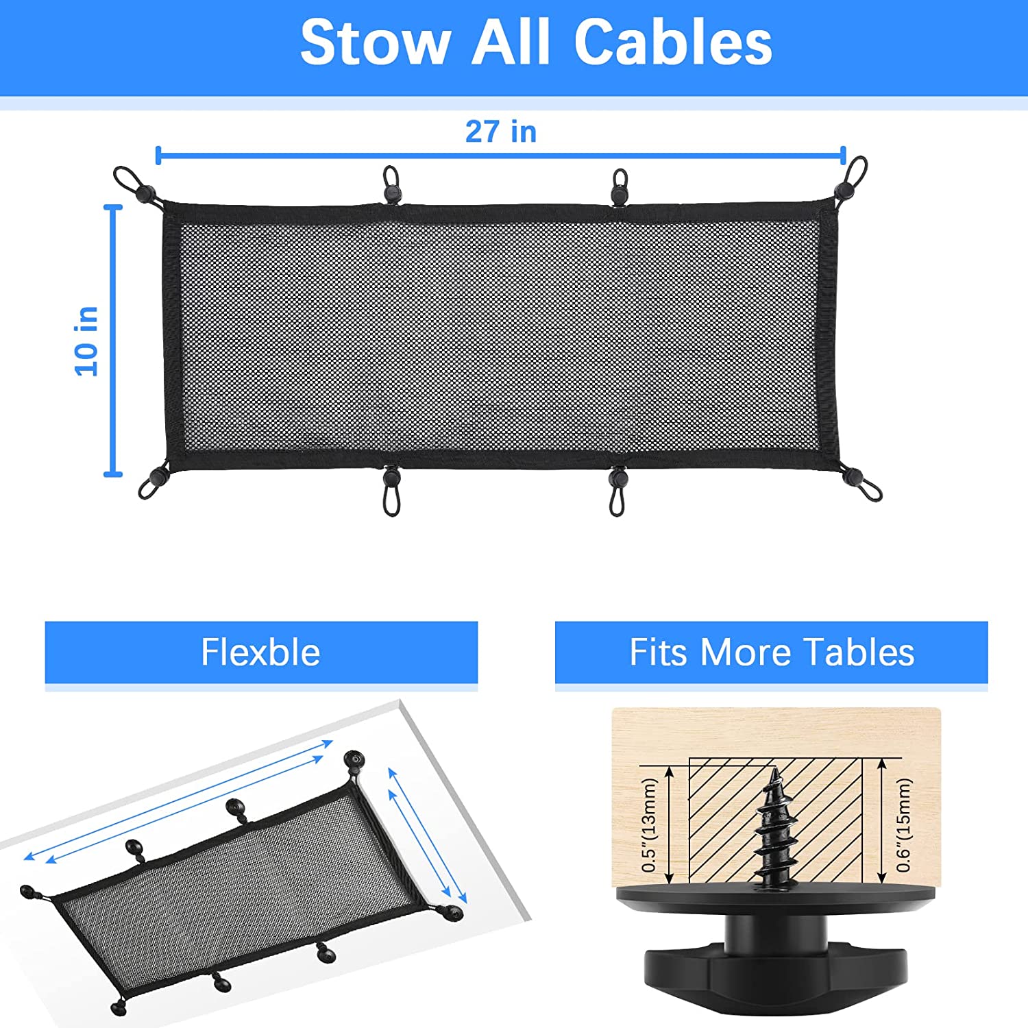 Mesh Net Desk Cable Management Net Under Desk Kit, ZZM Privacy Mesh Cable Manager Fl ...