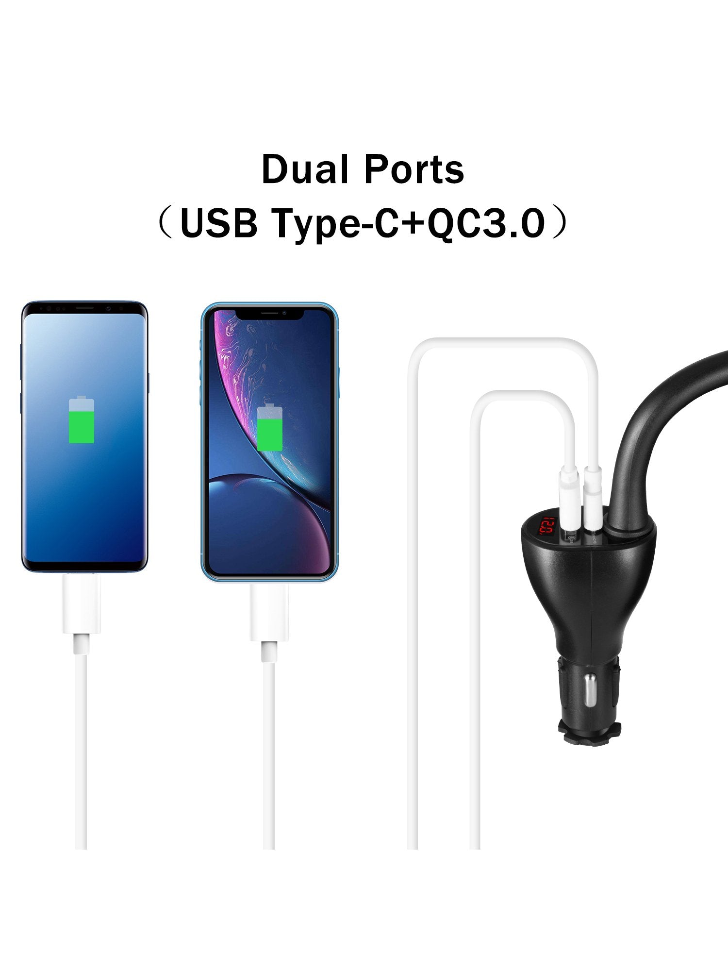 WALOTAR USB C PD Car Cigarette Lighter iPhone Mount Holder- Fast Car Charger 45W Power Delivery Dual Port(USB TypeC+QC3.0),Adjustable Cell Phone Cradle with USB C to Lightning Cable